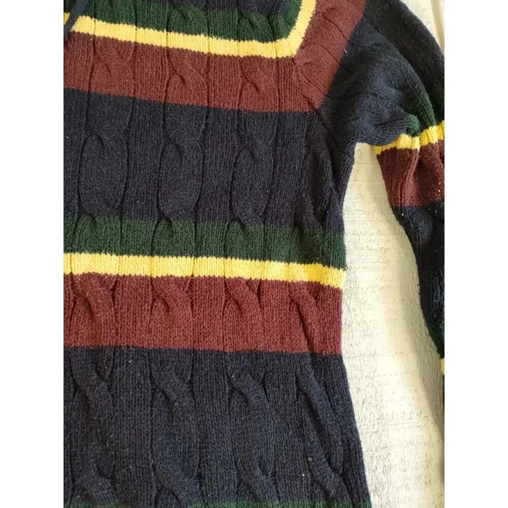 Polo Ralph Lauren St Andrews Rugby Cable Knit Hoodie Striped Sweater Men Size M